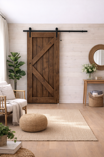 Porte Style Bois de Grange modèle"Fleche"37"L x 82"H - Noyer Moyen