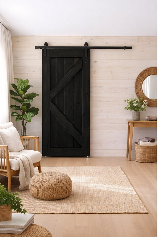 Porte Style Bois de Grange modèle"Fleche"37"L x 82"H - Noir Urbain