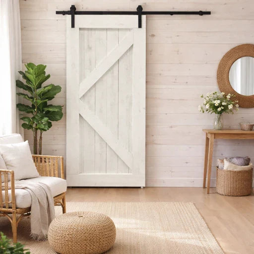 Porte Style Bois de Grange modèle"Fleche"37"L x 82"H - Blanc