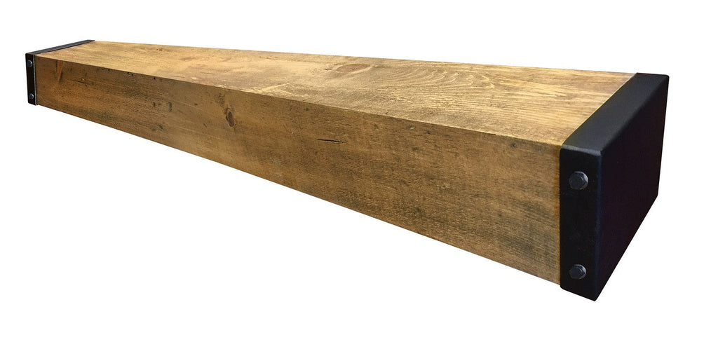 Étagère Style manteau de foyer avec embouts en métal - 7" Profondeur x 5" Ep x 72" Long / Brun Whiskey