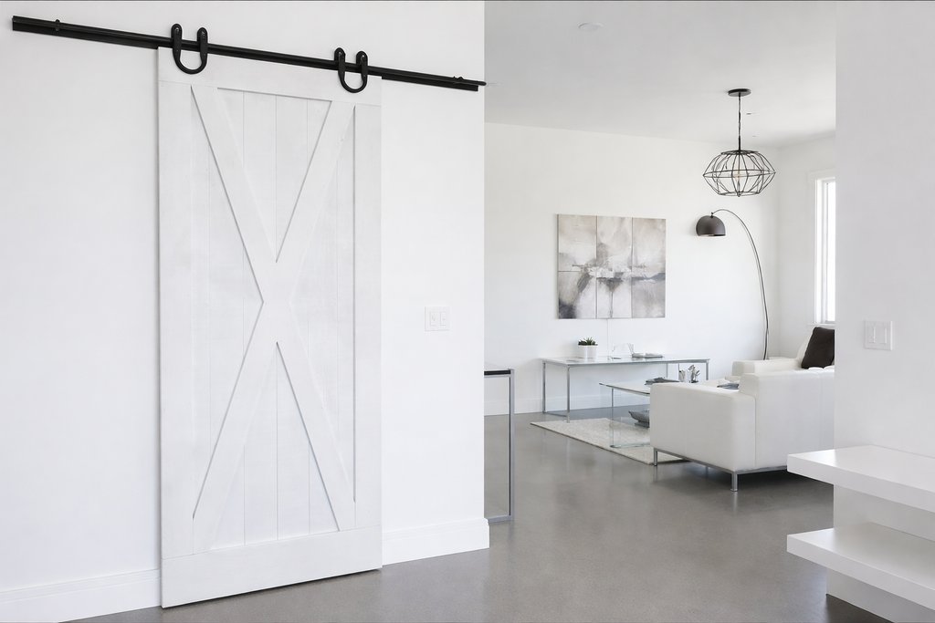 Porte Style Bois de Grange modèle "X" 37"L x 82"H - Gris Béton