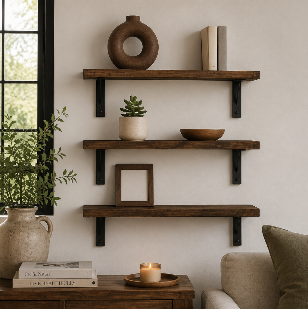 2" Wood Wall Shelf – Multiple Sizes – 24" / 10" / Whiskey Brown