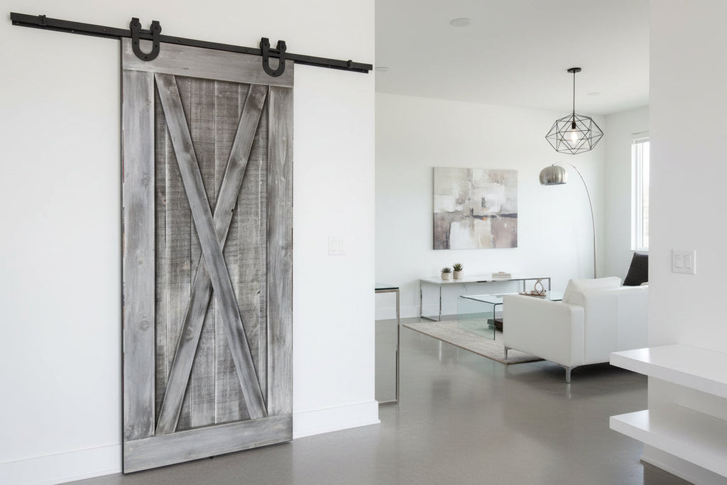 Porte Style Bois de Grange modèle "X" 37"L x 82"H - Noir Urbain