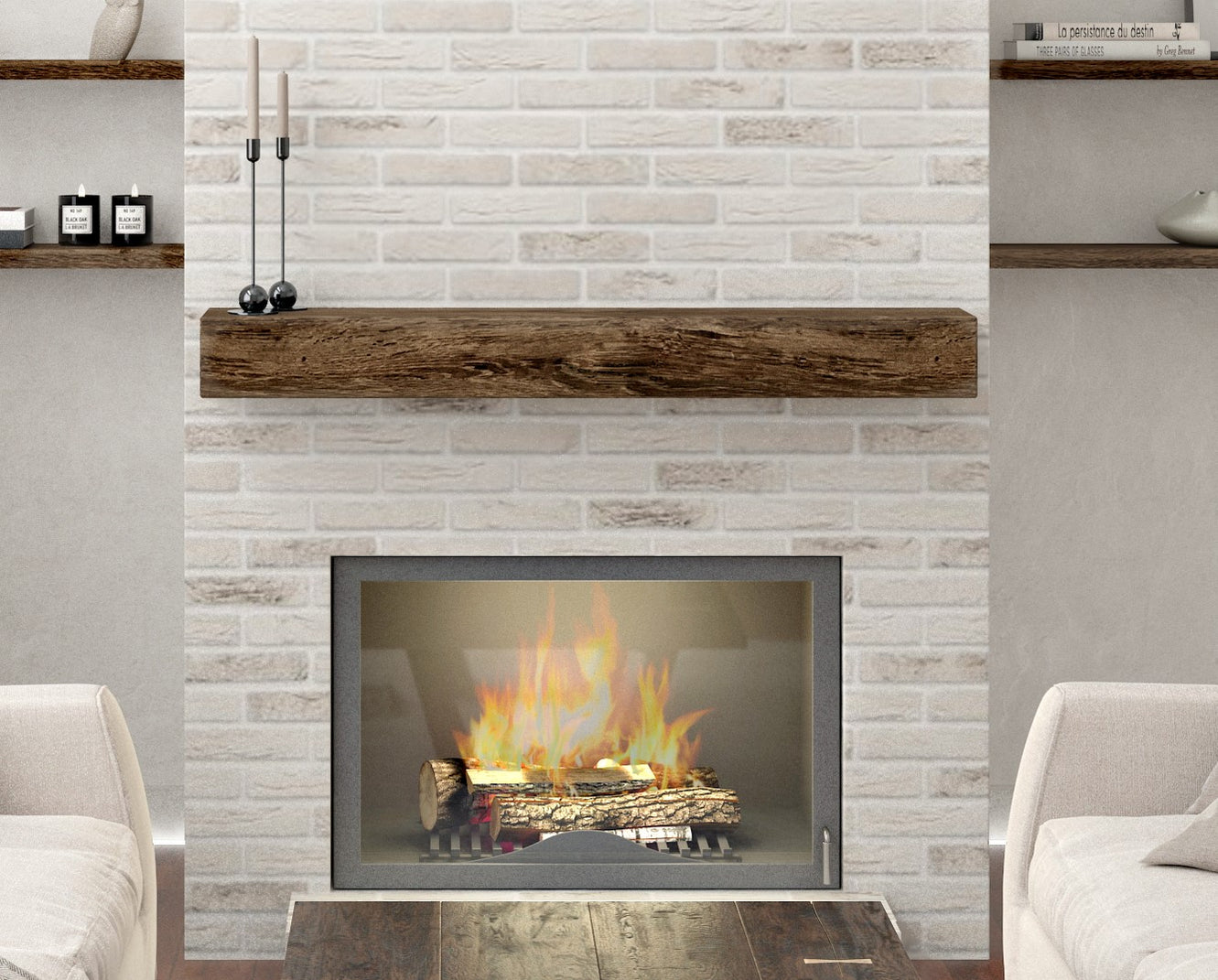 Fireplace mantel Shelf style with wood end caps Entrepot La Grange